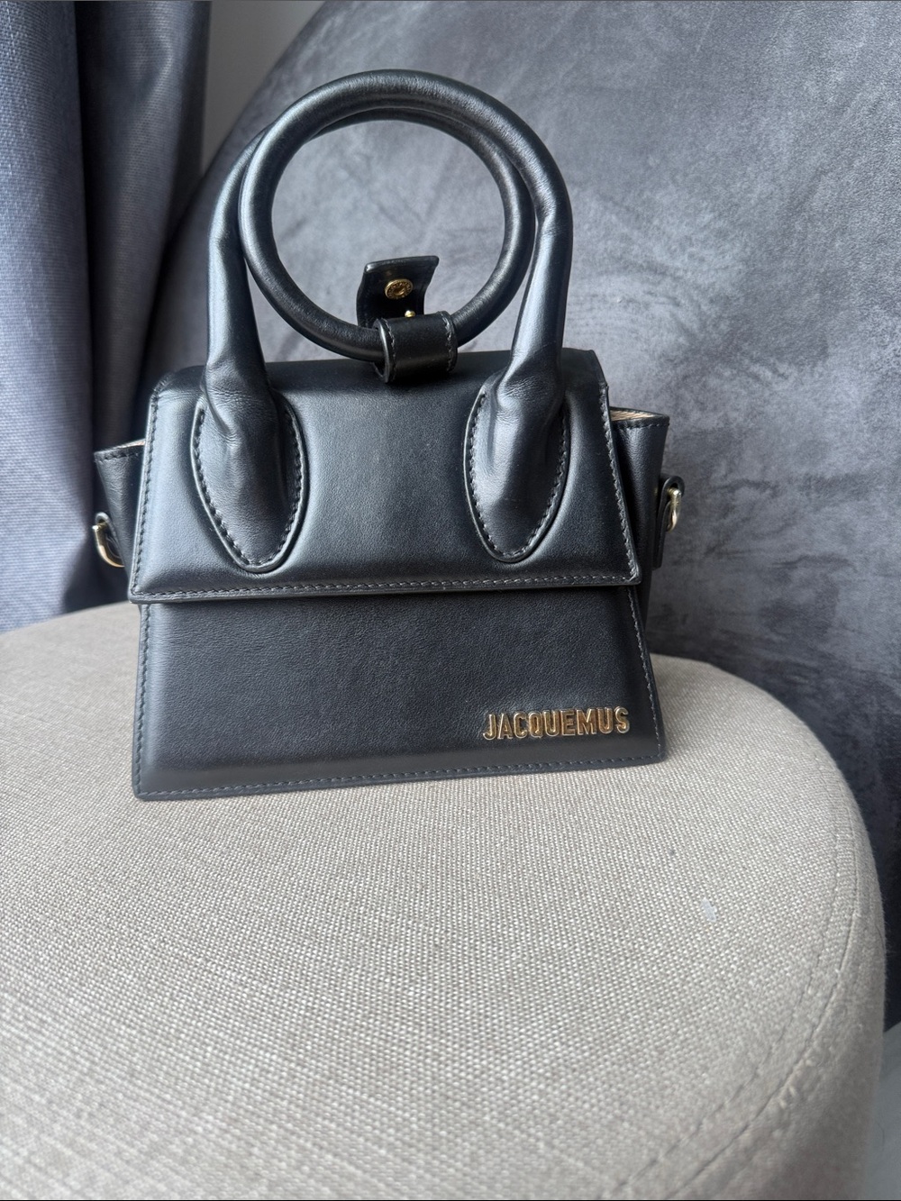 Jacquemus Black Le Chiquito Mini Top-Handle Bag with Gold Logo